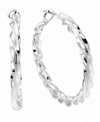 Fine Silver-Tone Plated Twist Omega Hoop Earrings