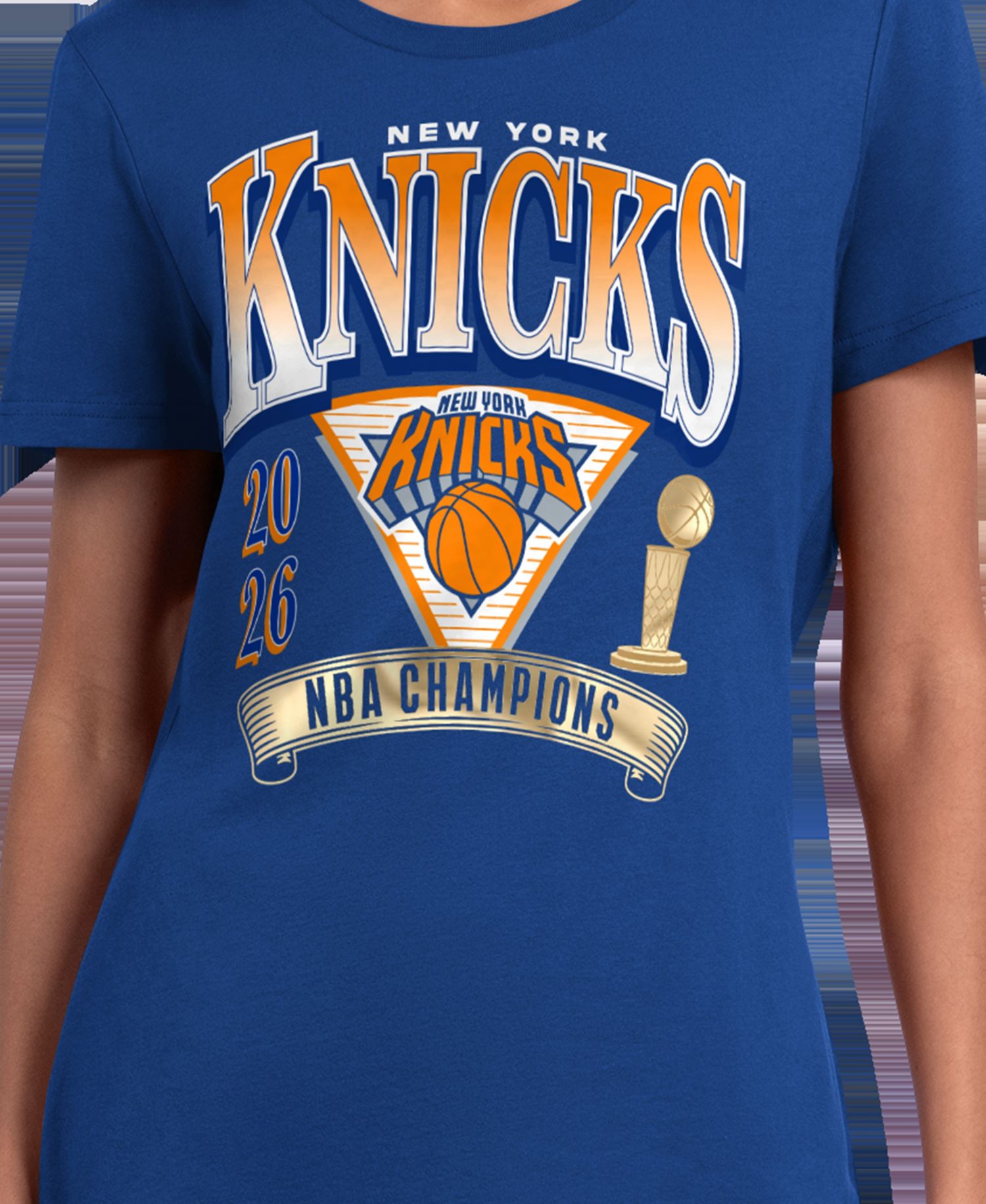 Women's Blue New York Knicks 2026 NBA Finals Champions Crewneck T-Shirt