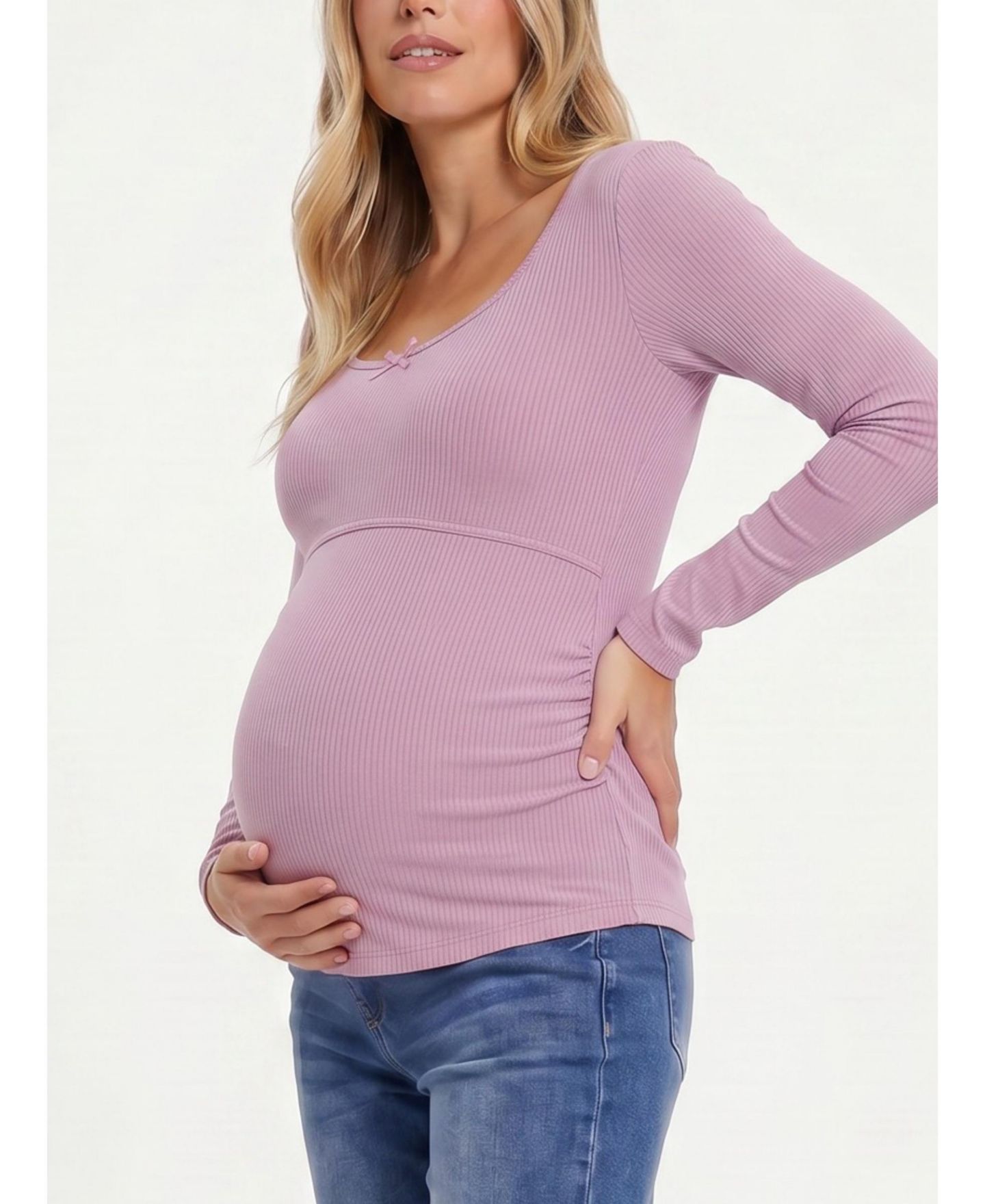 Женская футболка Motherhood Maternity Motherhood Sweetheart Side-Ruched Long Sleeve - Motherhood, цвет: Мягкий фиолетовый — фото 3