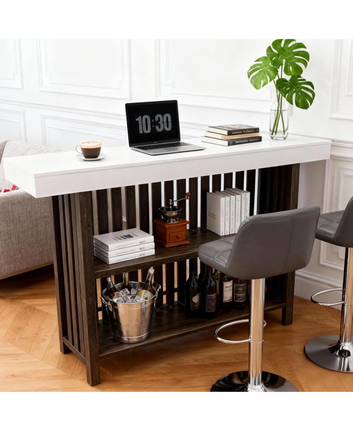gaomon 63" Home Bar Table, Mini Coffee Bar Pub Table with 2-Tier Storage, Footrest, Kitchen Islands for Dining Room, Bistro