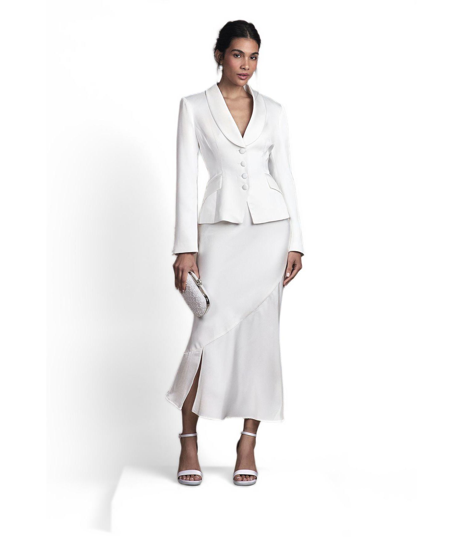 Women's Satin Side-Split Fitted Midi Skirt
