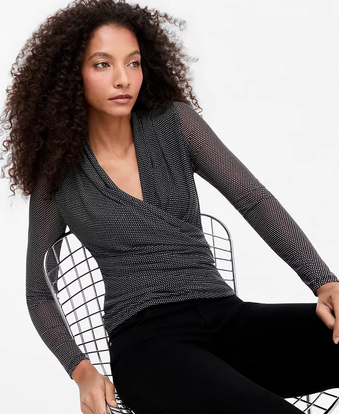 Women's Long-Sleeve Surplice Mesh Top - thumbnail 9