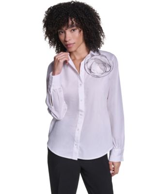 Petite Collared Button-Front Blouse