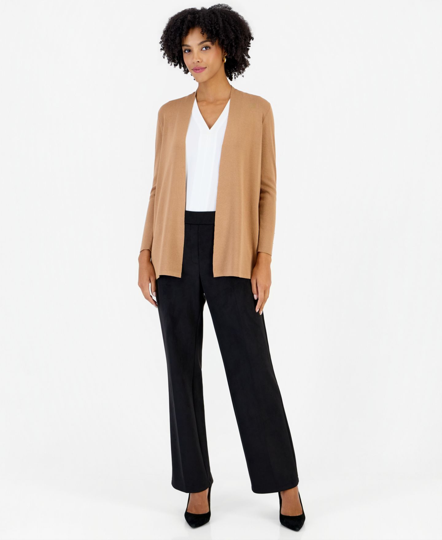 Женский кардиган Kasper Long-Sleeve Side-Slit Cardigan, цвет: Тёмный верблюжий — фото 2