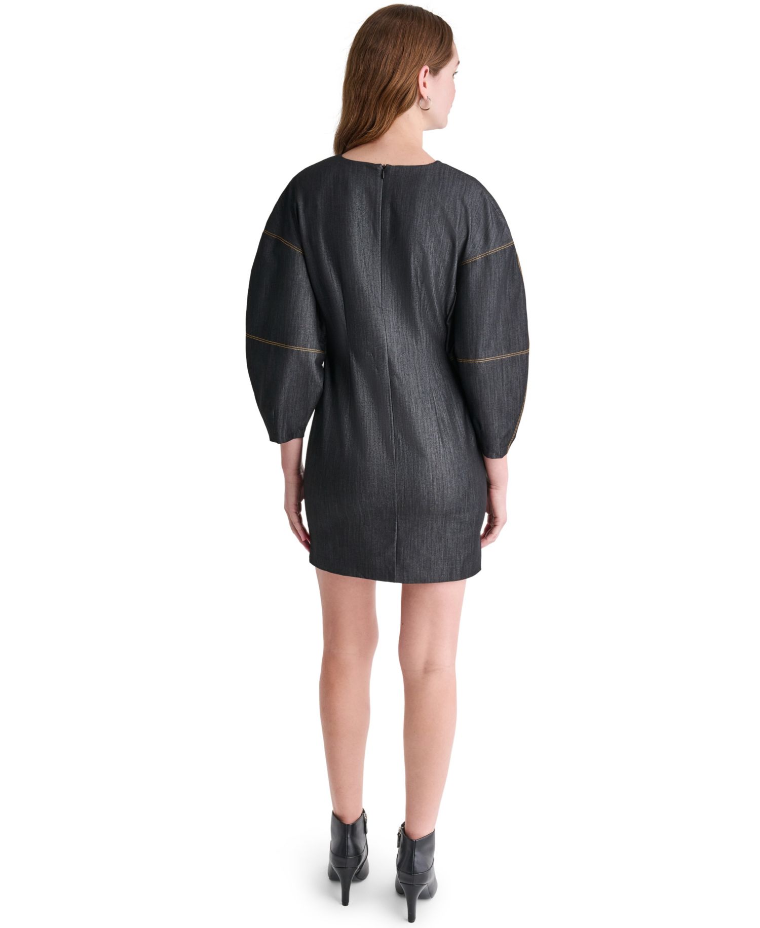 Women's Denim V-Neck 3/4-Sleeve Mini Dress