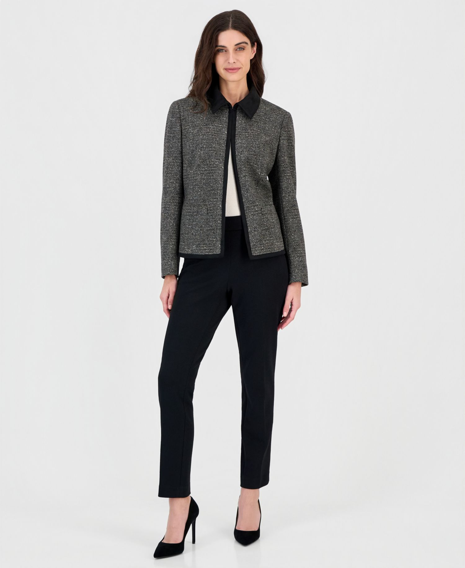 Women's Long Sleeve Chevron Faux Suede Trim Jacket