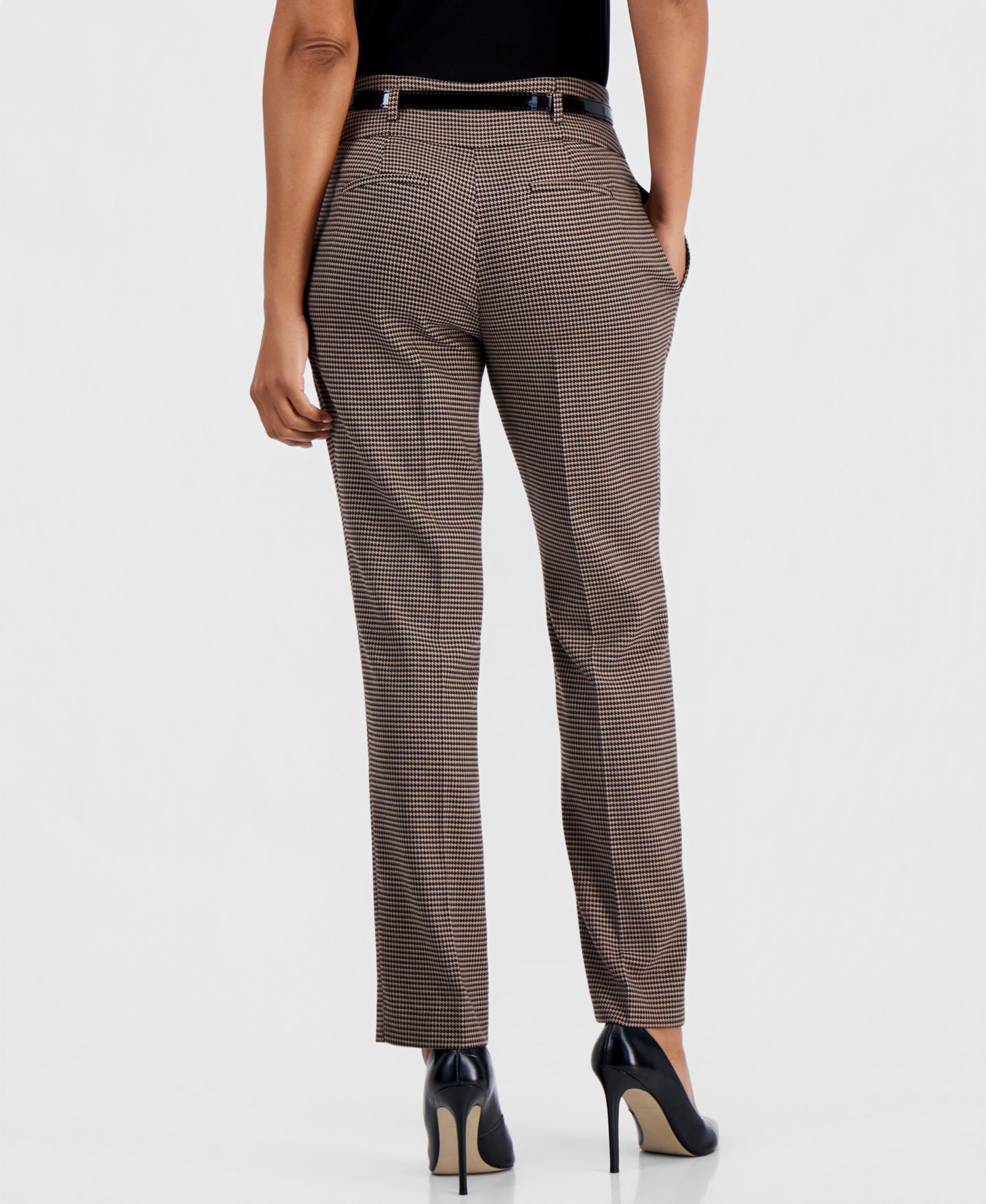 Женские брюки Kasper Ava High Rise Slim Houndstooth Belted Pant, цвет: Коричный разноцветный — фото 4