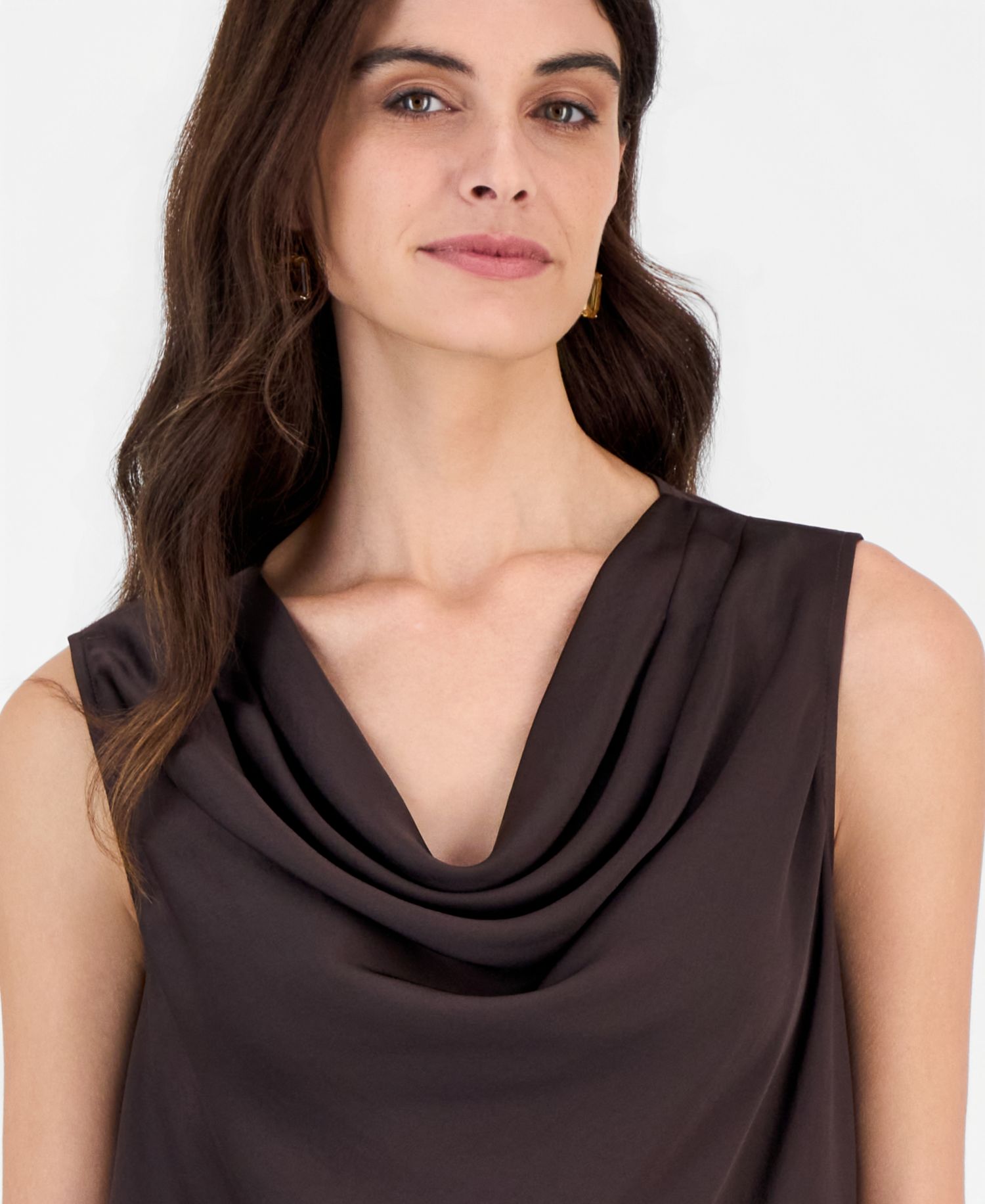 Petite Sleeveless Cowl Neck Draped Blouse