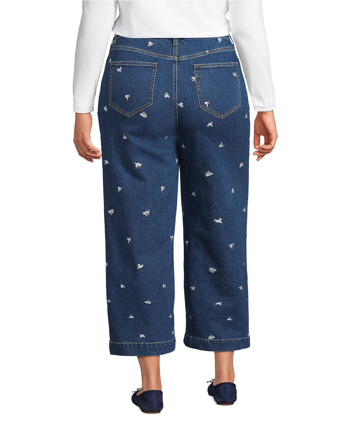 Lands' End Women's Soft Denim High Rise Embroidered Wide Leg Crop Jeans view 2 — MAYCSS fashion products