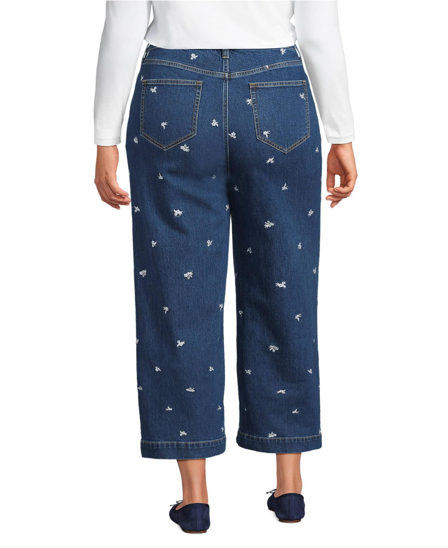 Women's Soft Denim High Rise Embroidered Wide Leg Crop Jeans