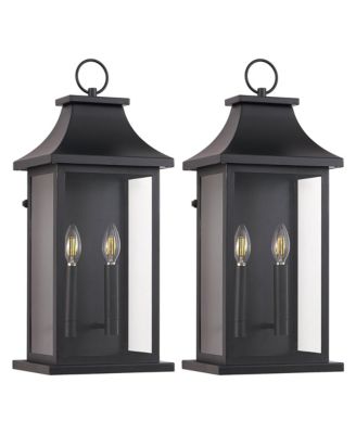 2-Pack 22.2" Outdoor Wall Lantern 2-Light, Large Outside Wall Sconce, Modern Black Wall Light Fixture with Glass, Waterproof Exterior Lamp