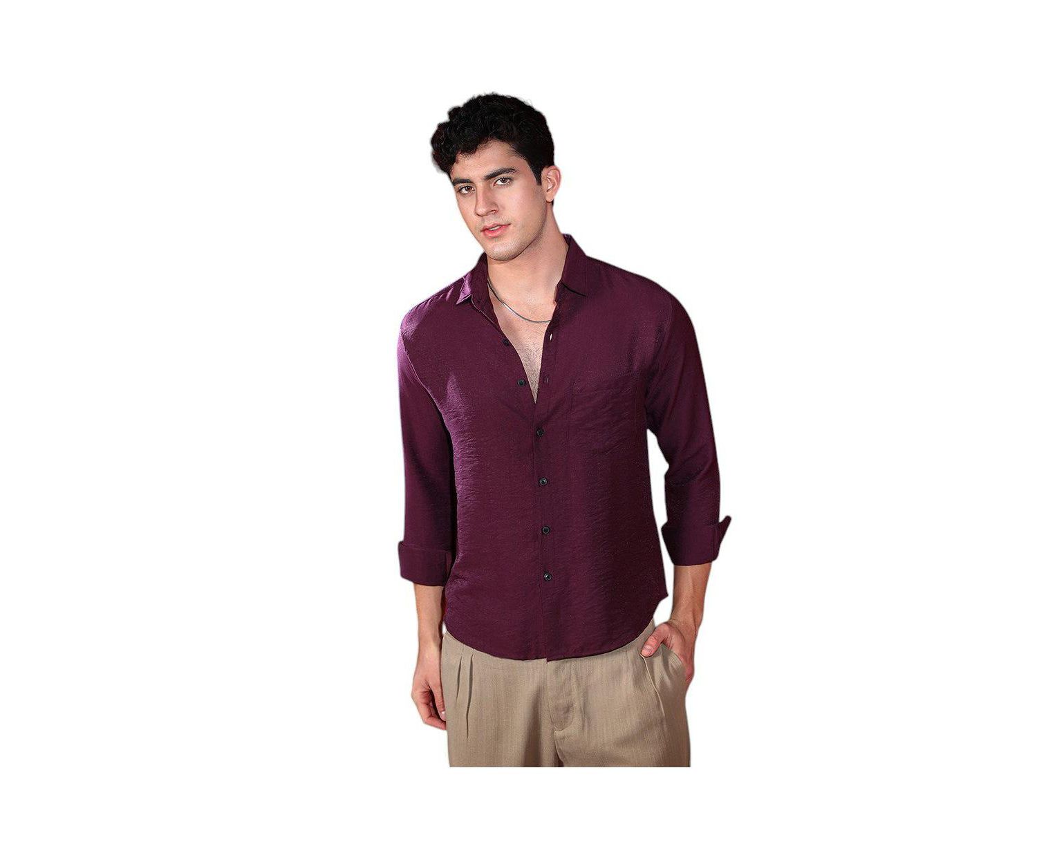 Men's Plum Purple Breezy Wrinked Relaxed Shirt