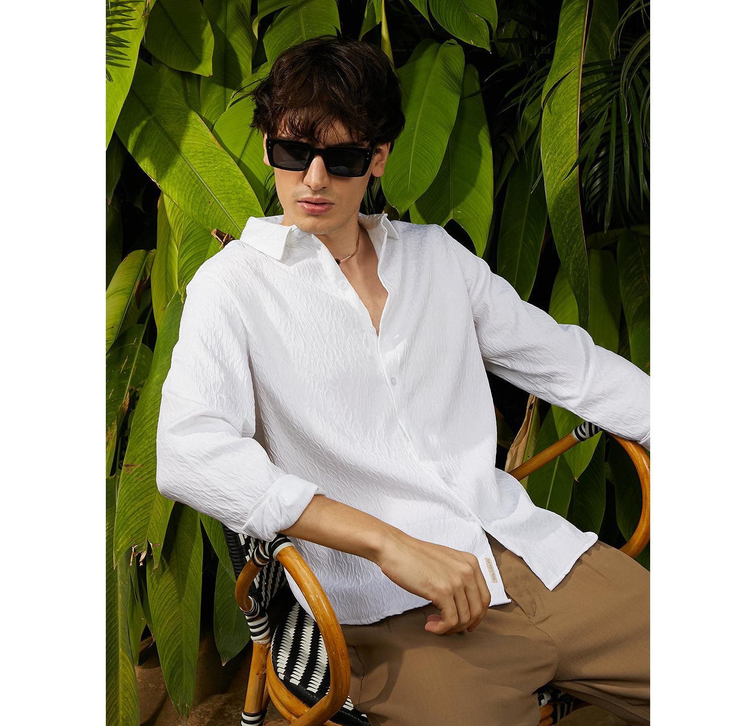 Men's Chalk White Abstract-Textured Shirt