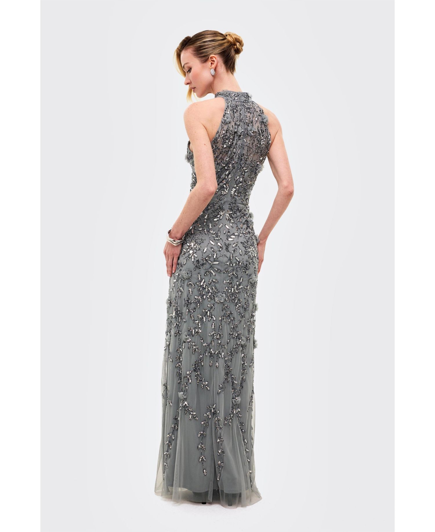 Women's Embellished Sequins Halter Neck Maxi Dress