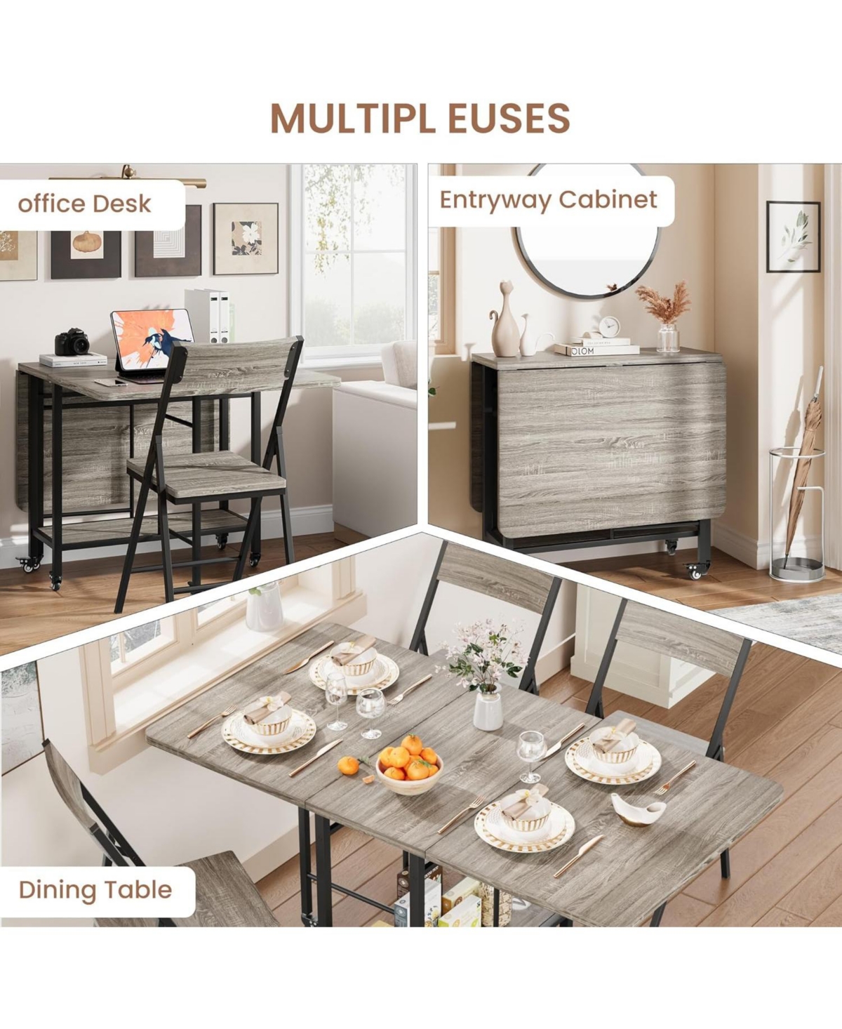 gaomon Folding Dining Table Set with 4 Folding Chairs for Small Space, Kitchen
