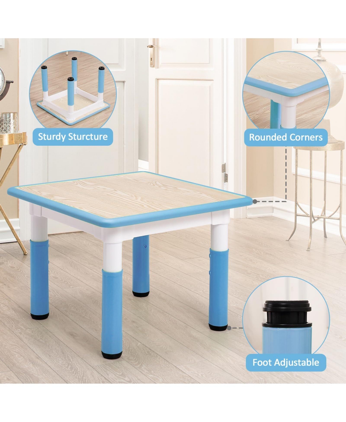 gaomon Height Adjustable Kids Table and 4 Chairs Set Multi-Activity Toddler Study Table for Ages 2-10 for Home, Daycare, Classroom