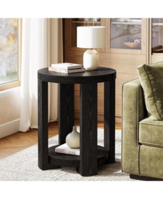 Side Table, 2-Tier Round End Table, Small Bedside Accent Furniture for Living Room, Bedroom