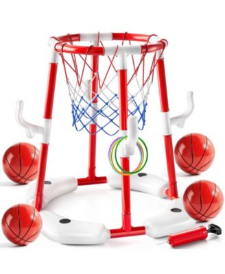 2-in-1 Pool Basketball Hoop Floating Ring Game With Balls Pump Outdoor Water Play Summer