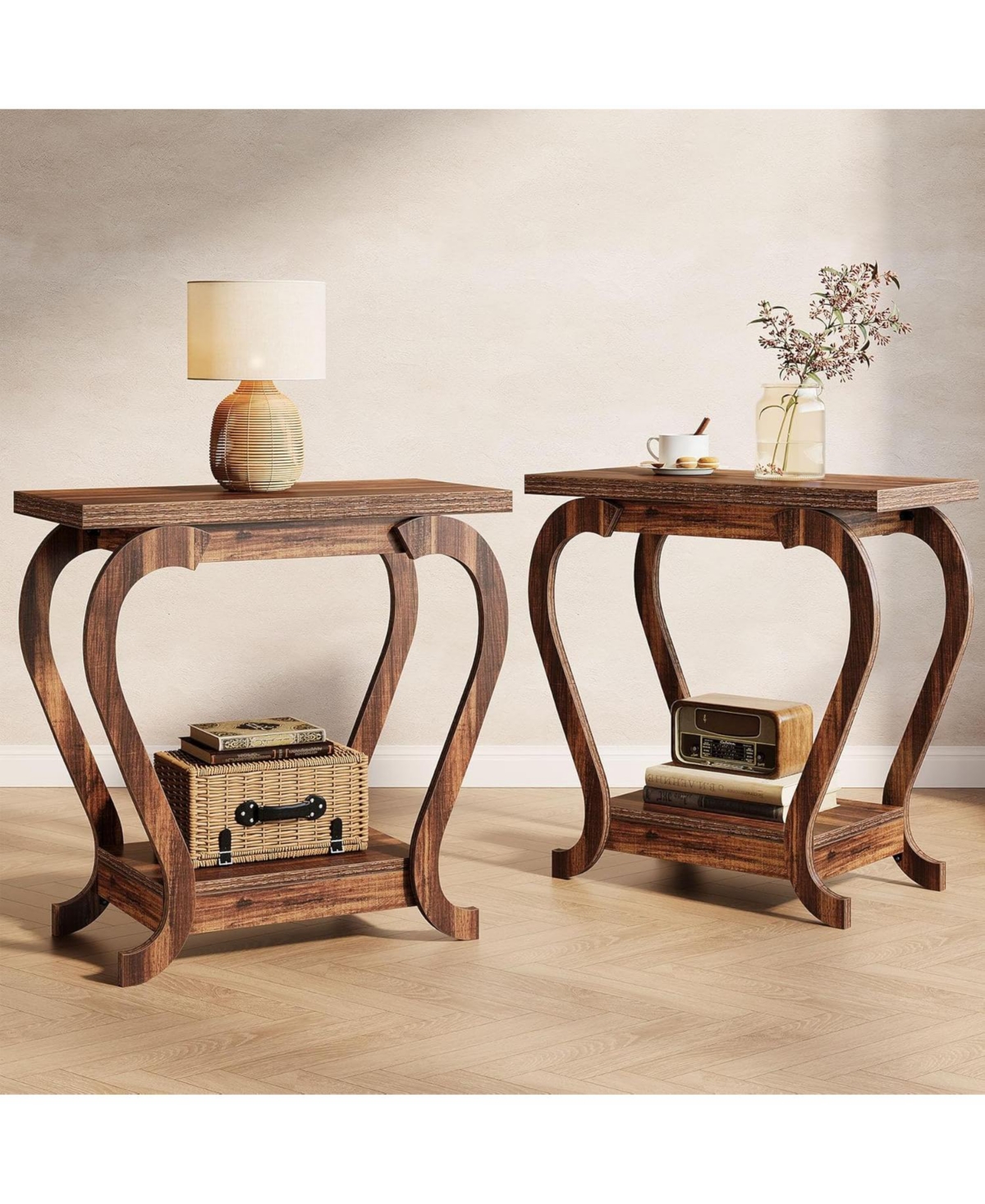 Tribesigns End Table,Narrow Wood Side Table with Storage Shelves,2-Tier Bedside Accent Furniture for Living Room,Small Spaces,Bedroom