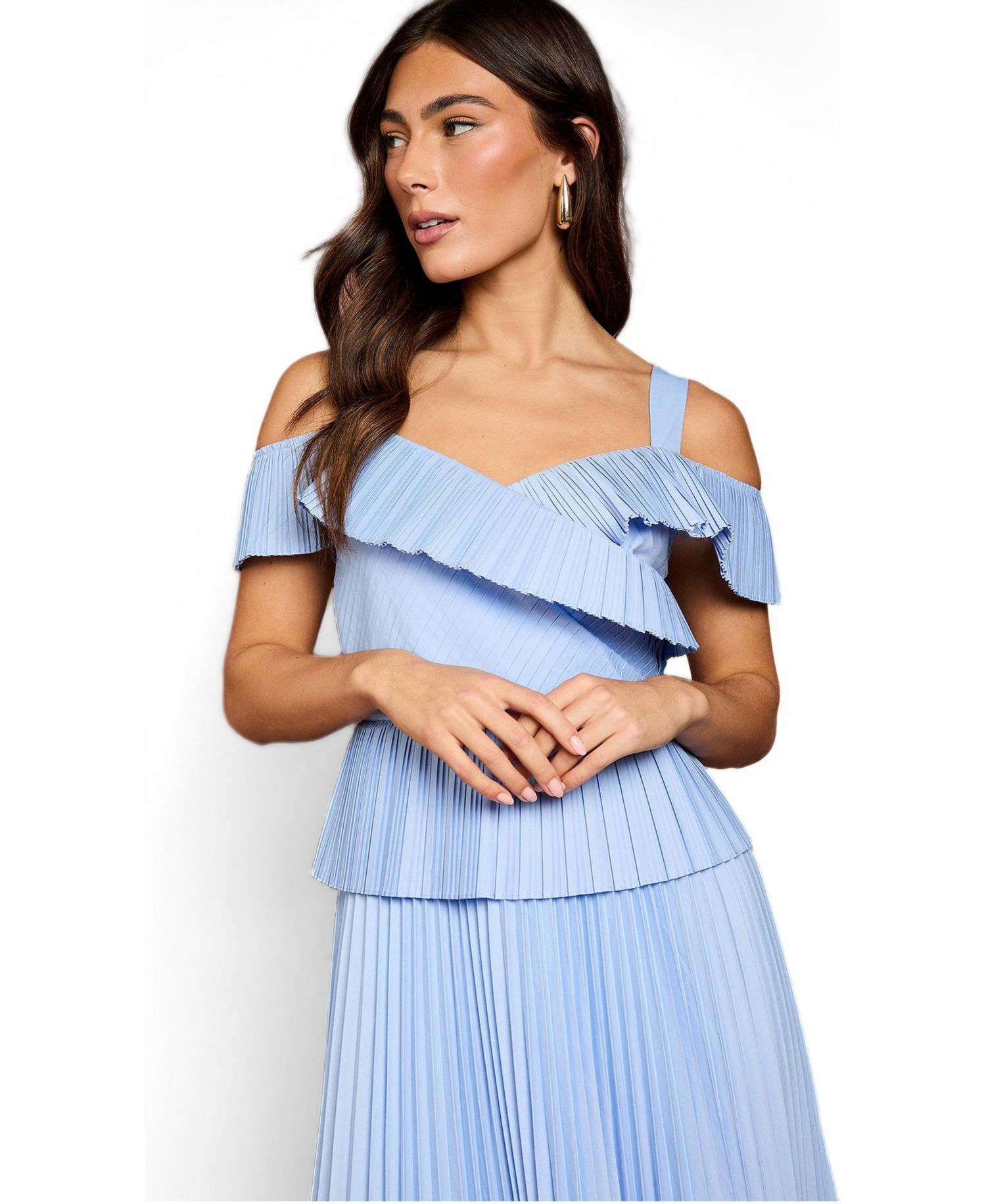 Women's Pleated V-Neck Midi Dress