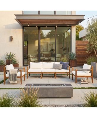 3-Piece Acacia Wood Outdoor Conversation Set with Rope Woven Backrest and Cushions