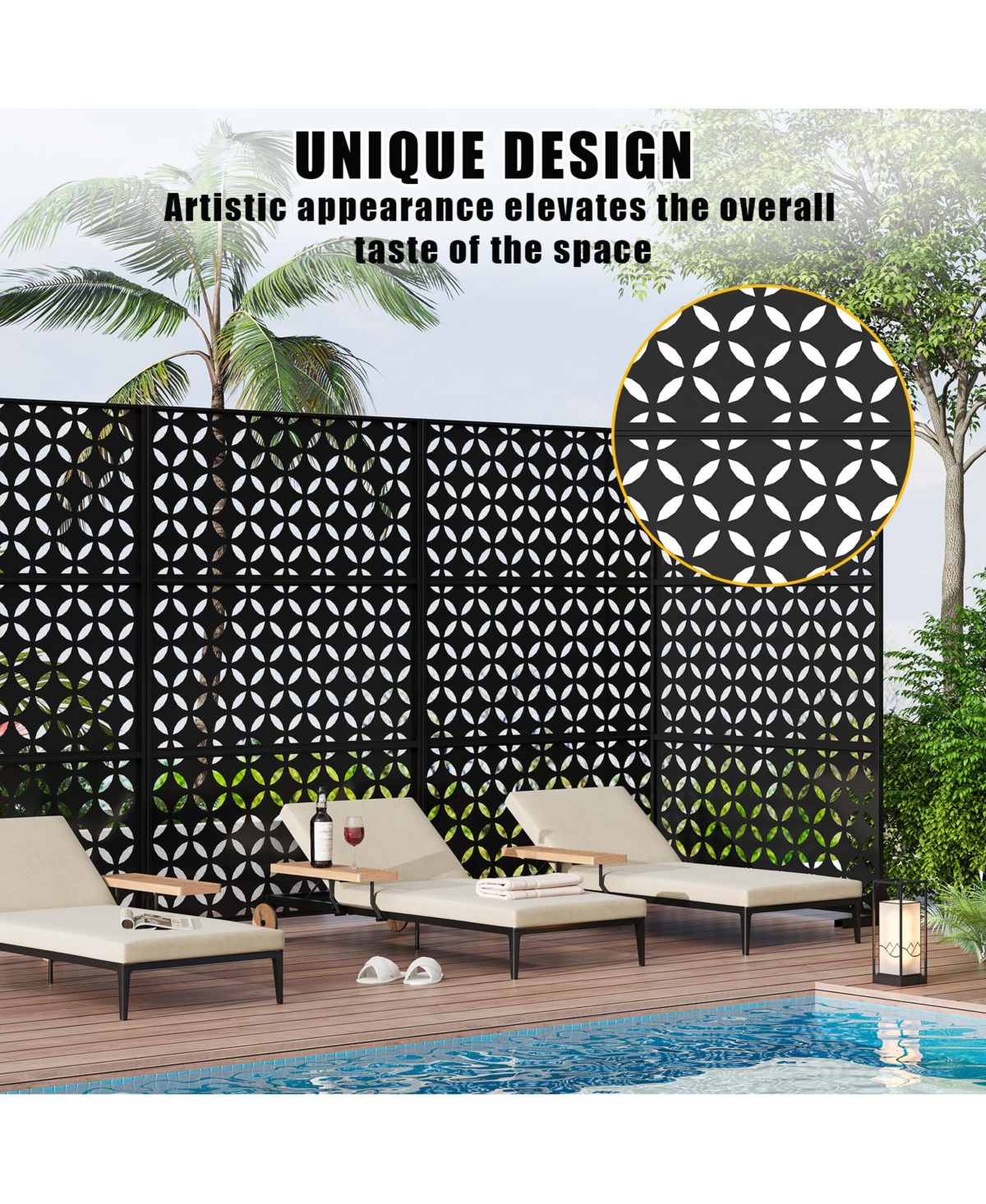 gaomon Freestanding Metal Privacy Screen Room Divider for Indoor Outdoor Patio Garden Balcony
