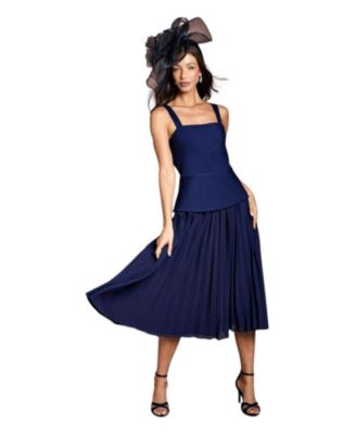 Women's Bandage Square Neck Pleated Midi Dress