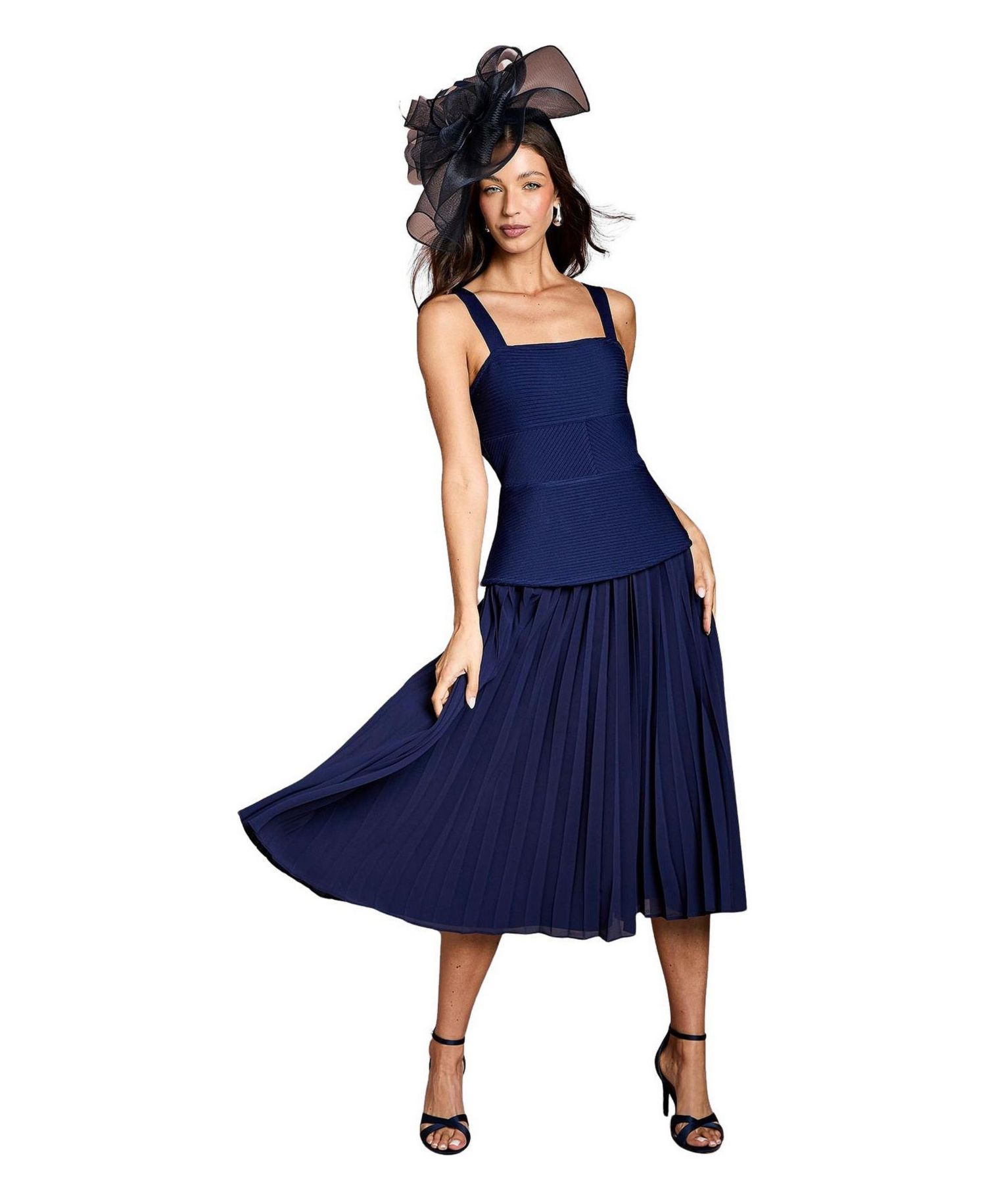 Women's Bandage Square Neck Pleated Midi Dress