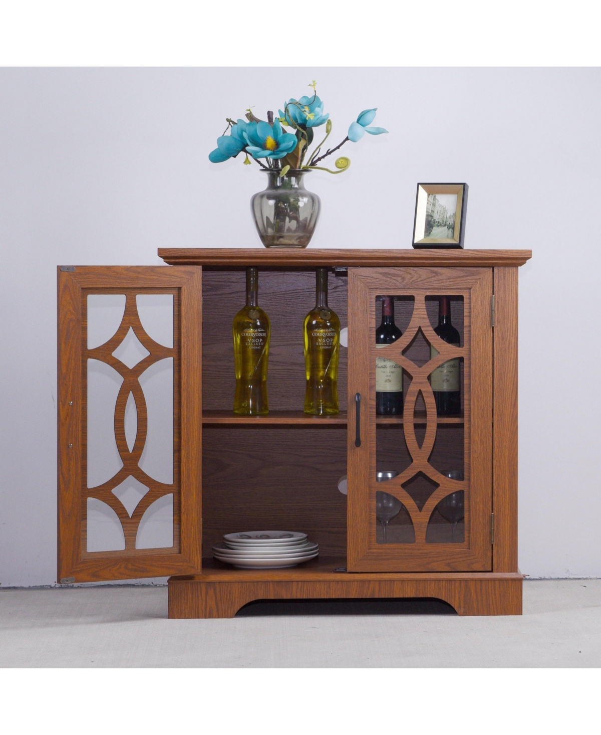 Sailvan 2-Tempered Glass Door Sideboard, 34.37" Spacious Buffet with 3-Position Adjustable Shelf