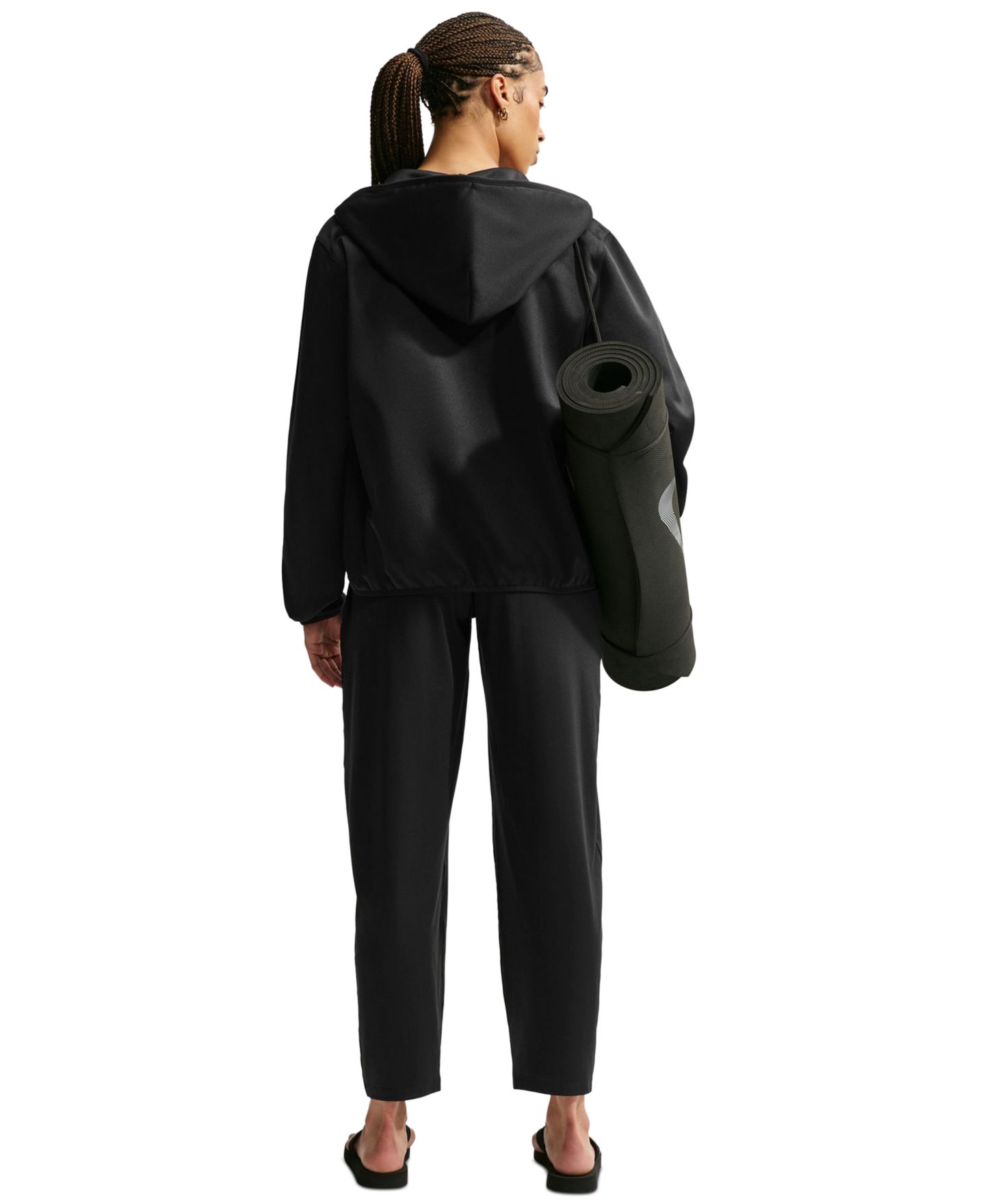Женское худи Nike Studio Fleece Therma-FIT Full-Zip, цвет: Чёрный / Белый — фото 4