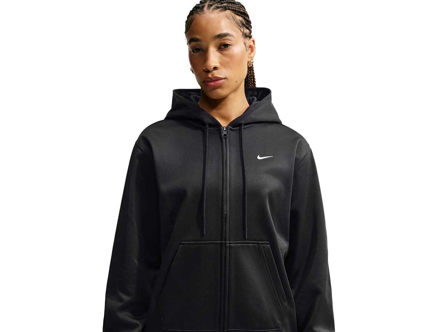 Женское худи Nike Studio Fleece Therma-FIT Full-Zip, цвет: Чёрный / Белый — фото 3