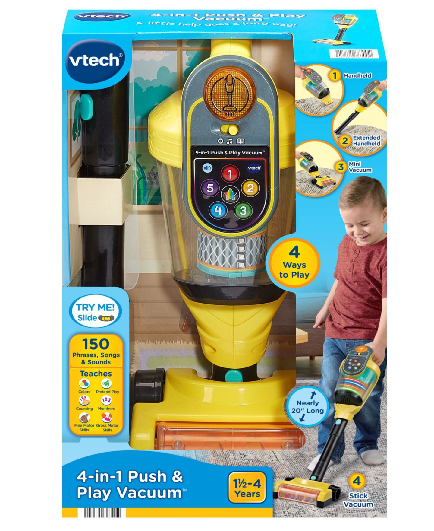 Детская игрушка VTech 4-in-1 Push & Play Vacuum, Ages 1.5+ — фото 7