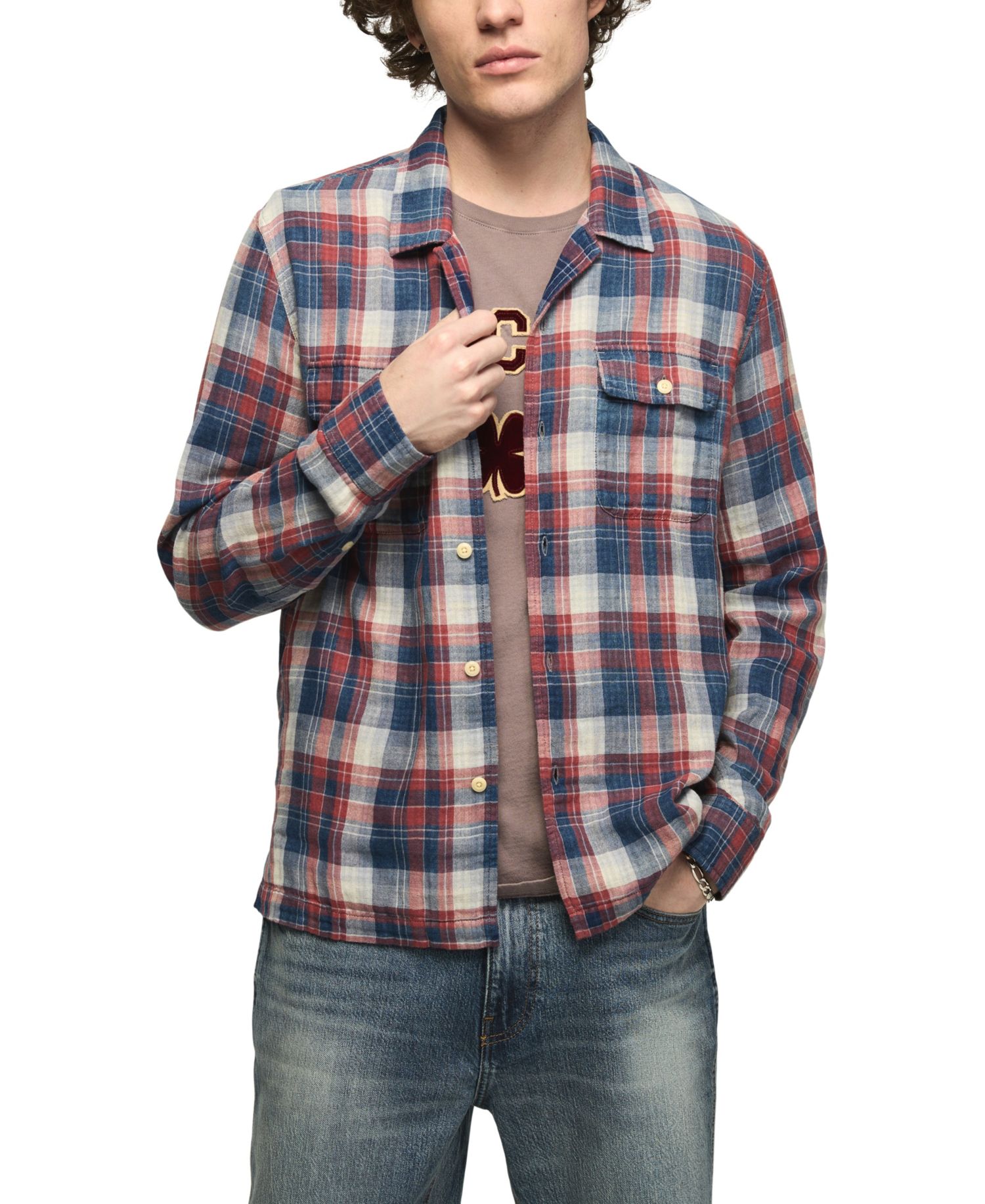 Men's Plaid Double Gauze Flannel Shirt