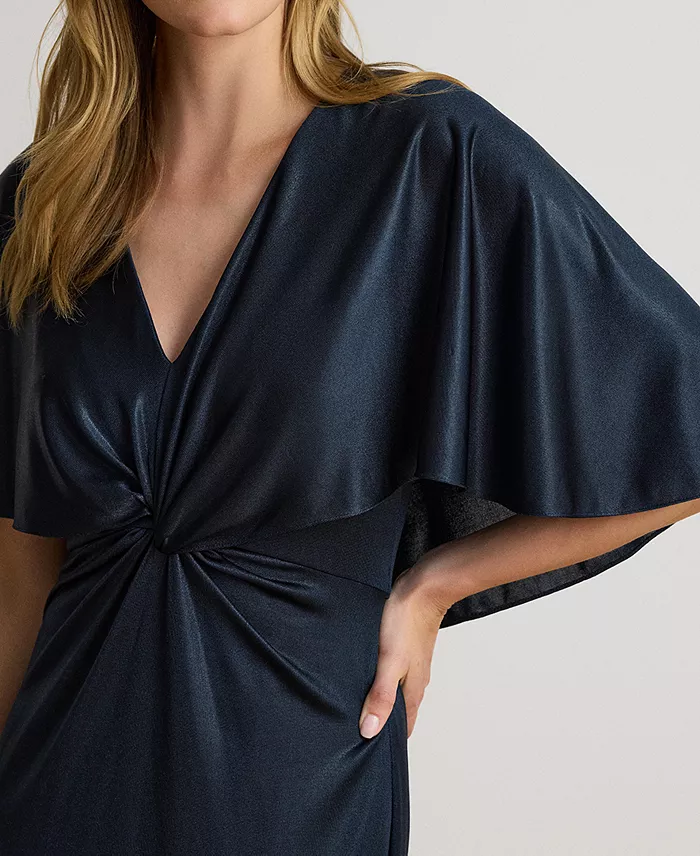 Women's Metallic Jersey Twist-Front Cape Gown - thumbnail 3