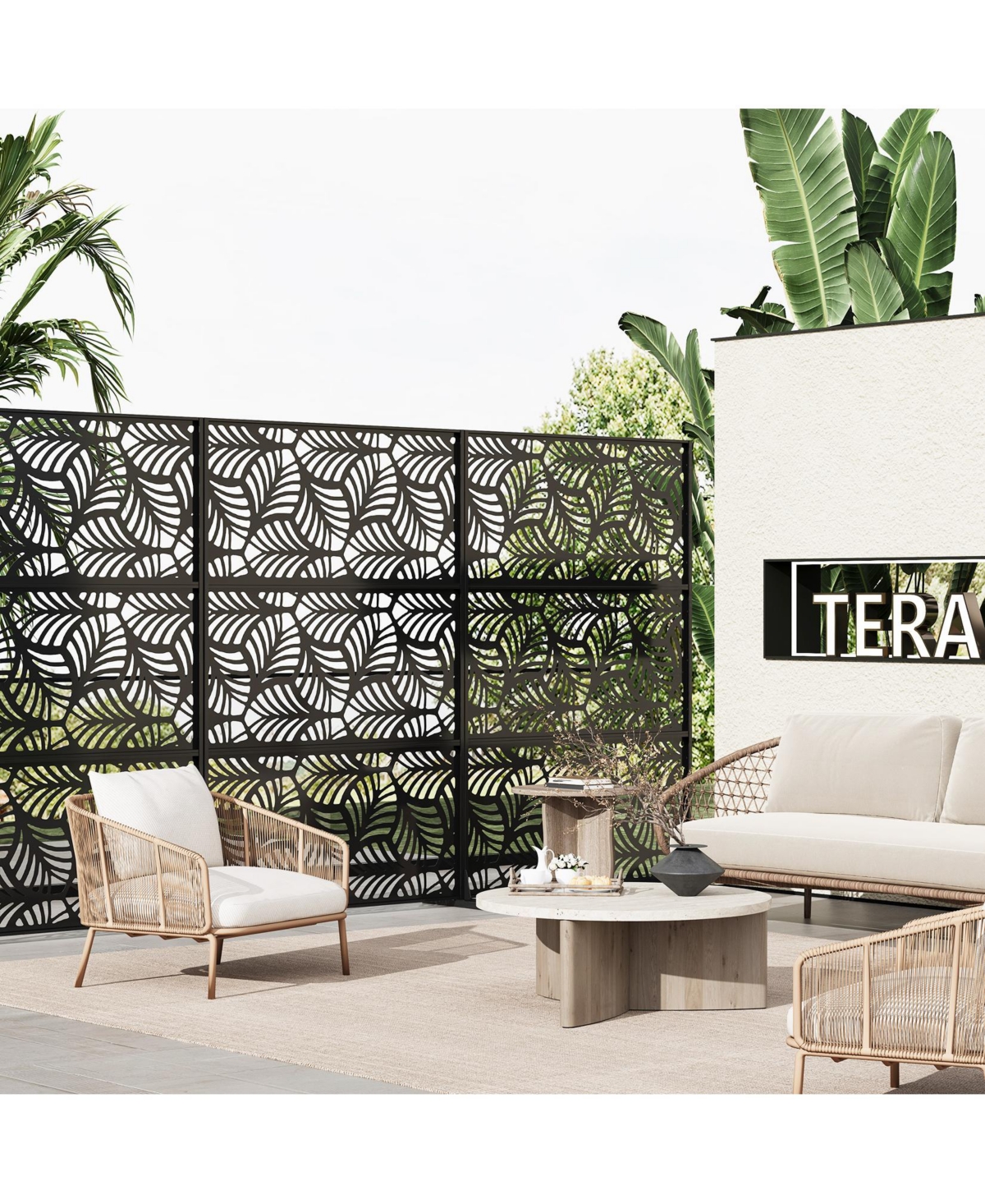 gaomon 47 x 72 Inch Freestanding Metal Privacy Screen Petal Pattern Room Divider Indoor Outdoor for Patio Garden