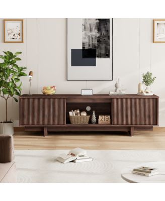 55/63 Inch TV Stand, Farmhouse TV Stand with Louvered Door, Mid Century Entertainment Center with Storage, TV and Media Console for Living Room
