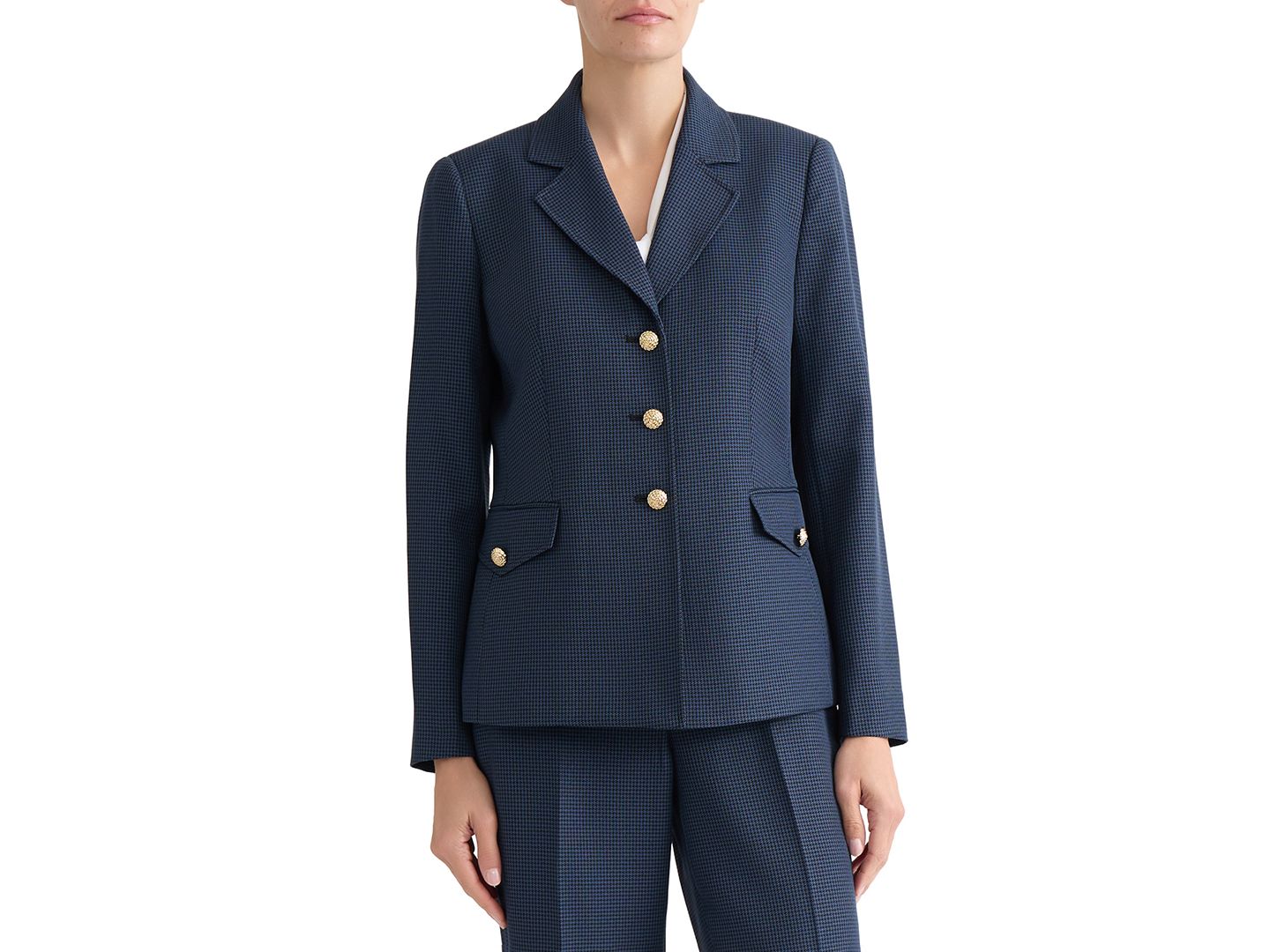 Женский пиджак Kasper Petite Mini-Check-Print Long-Sleeve Blazer, цвет: Синий ночной / Чёрный — фото 4