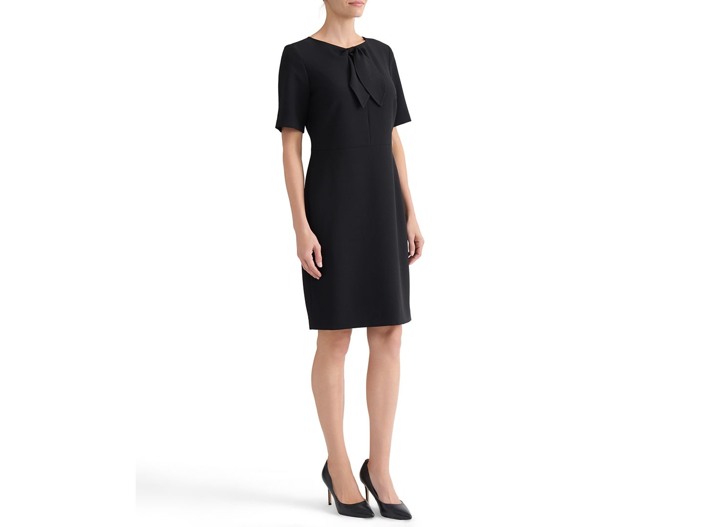 Женское платье Kasper Tie-Neck Short-Sleeve Sheath, цвет: Чёрный — фото 5
