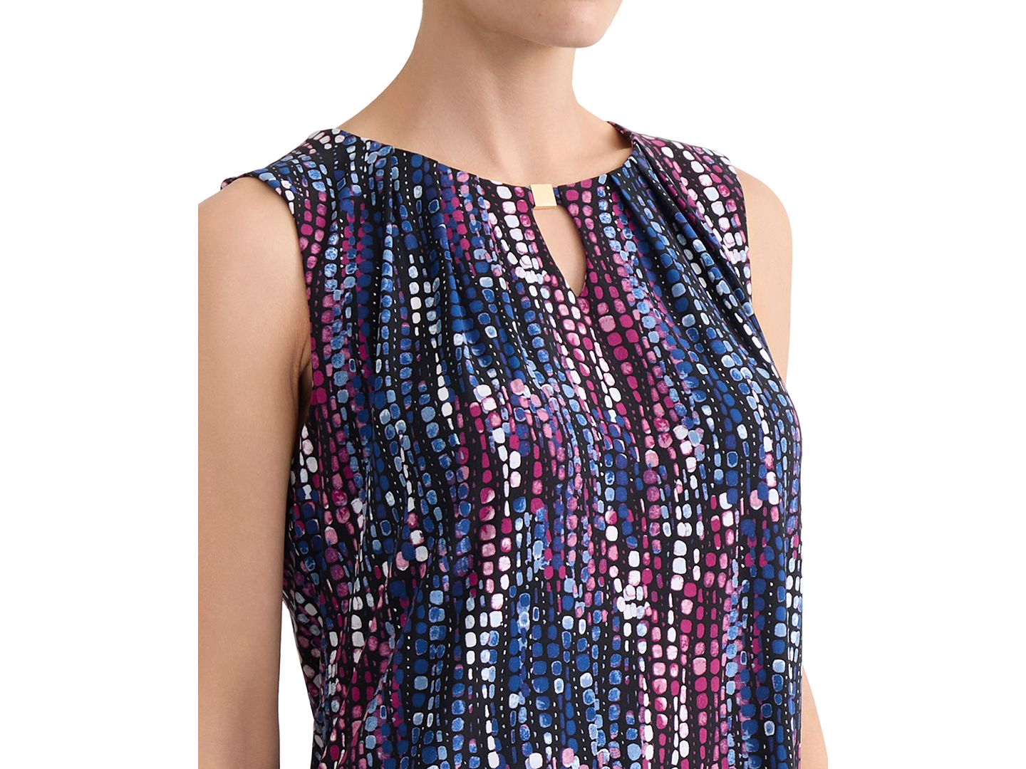 Женский топ Kasper Petite Printed Pleat-Neck Sleeveless Top, цвет: Разноцветный — фото 7