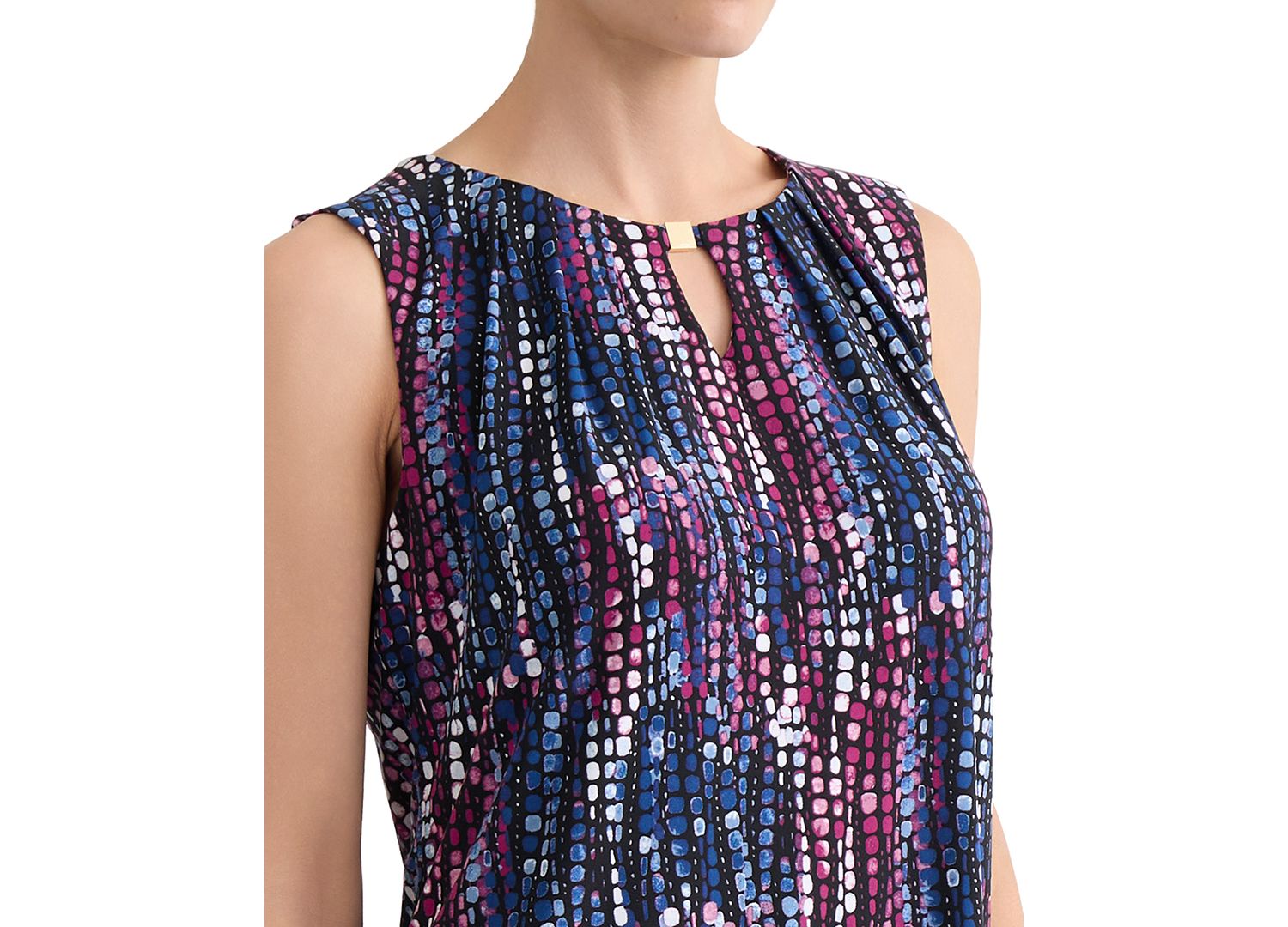 Petite Printed Pleat-Neck Sleeveless Top