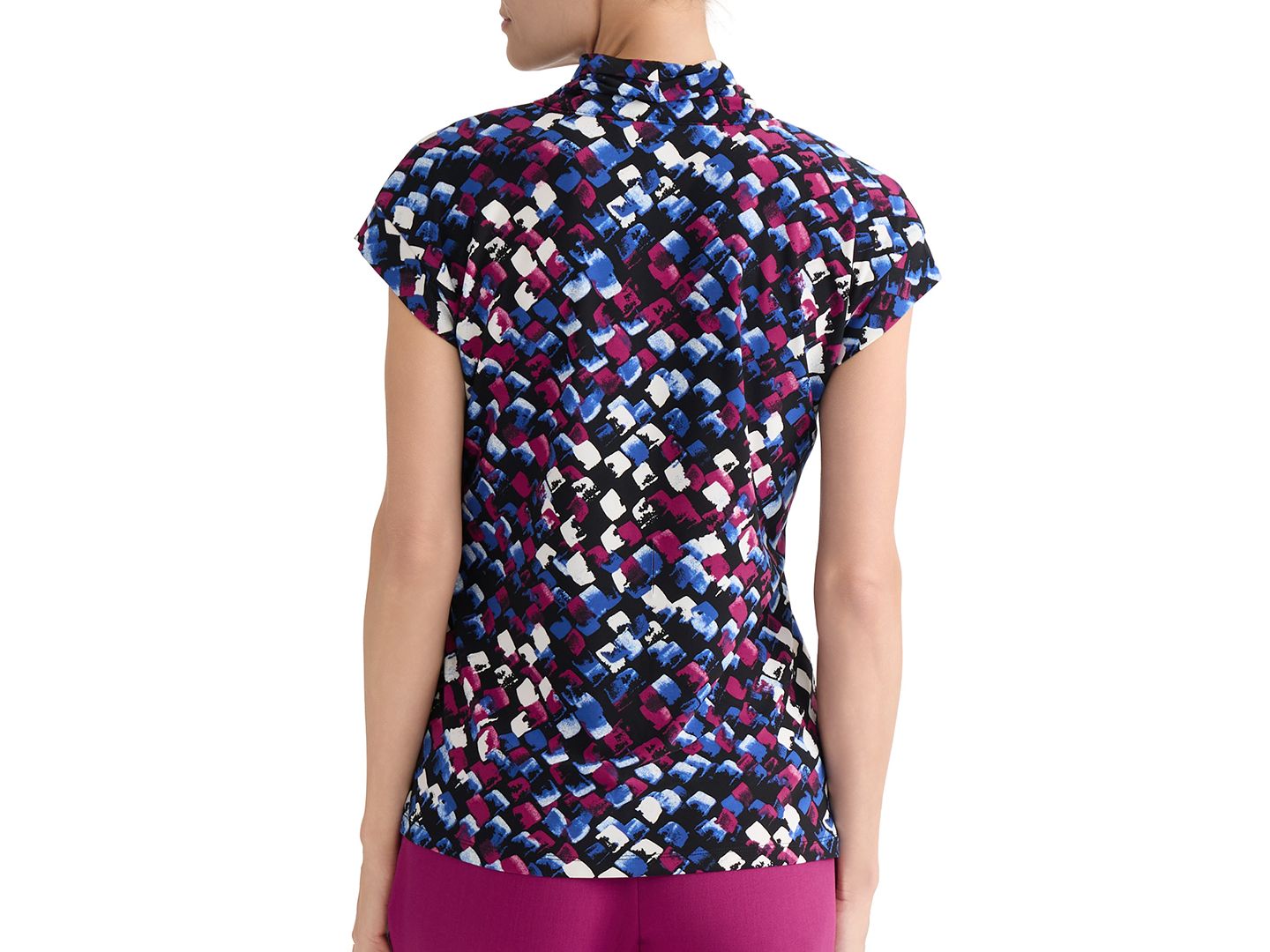 Женский топ Kasper Printed Funnel-Neck Short-Sleeve Top, цвет: Чёрный разноцветный — фото 8