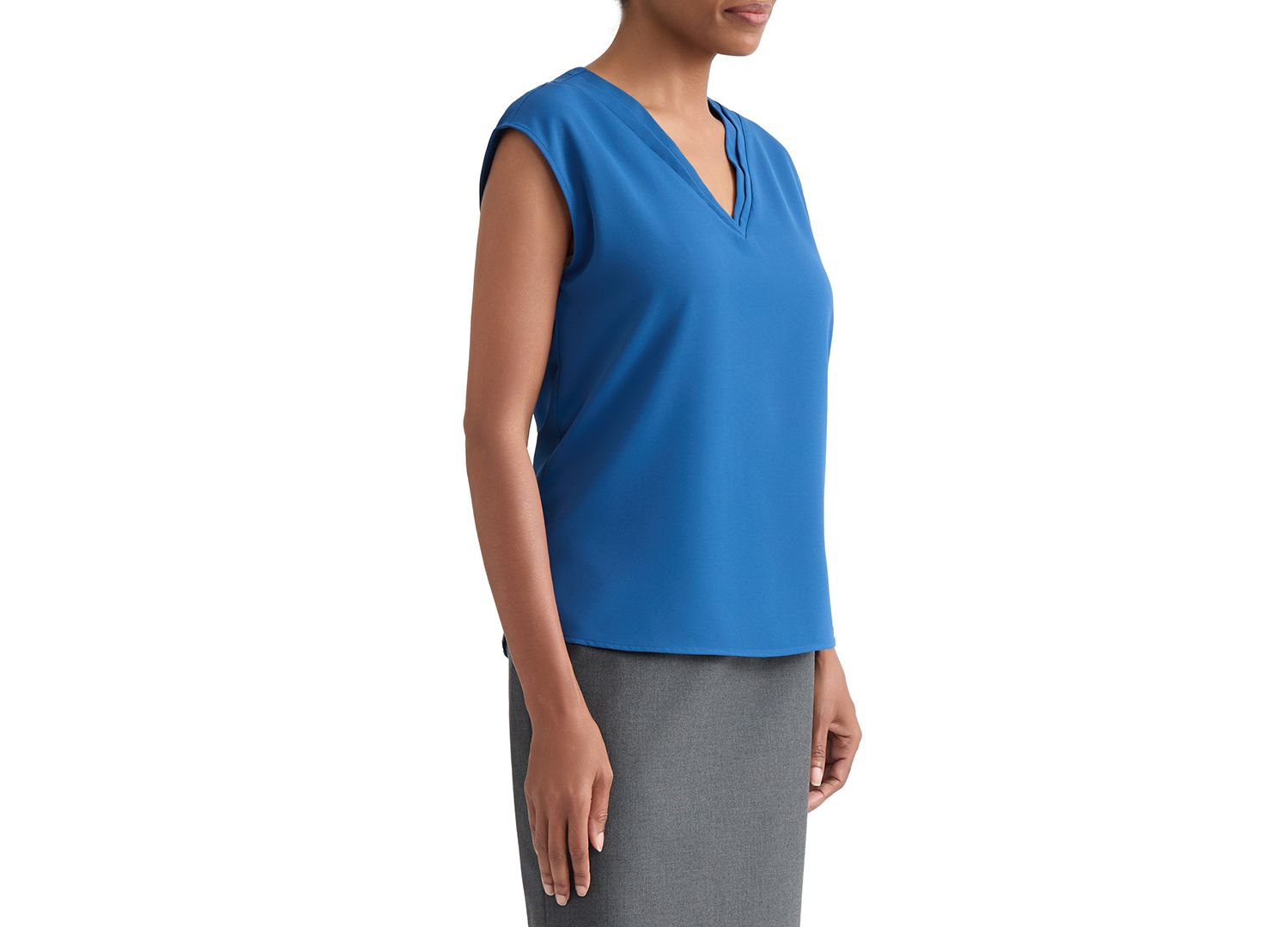 Petite Pleat-Neck Sleeveless Blouse