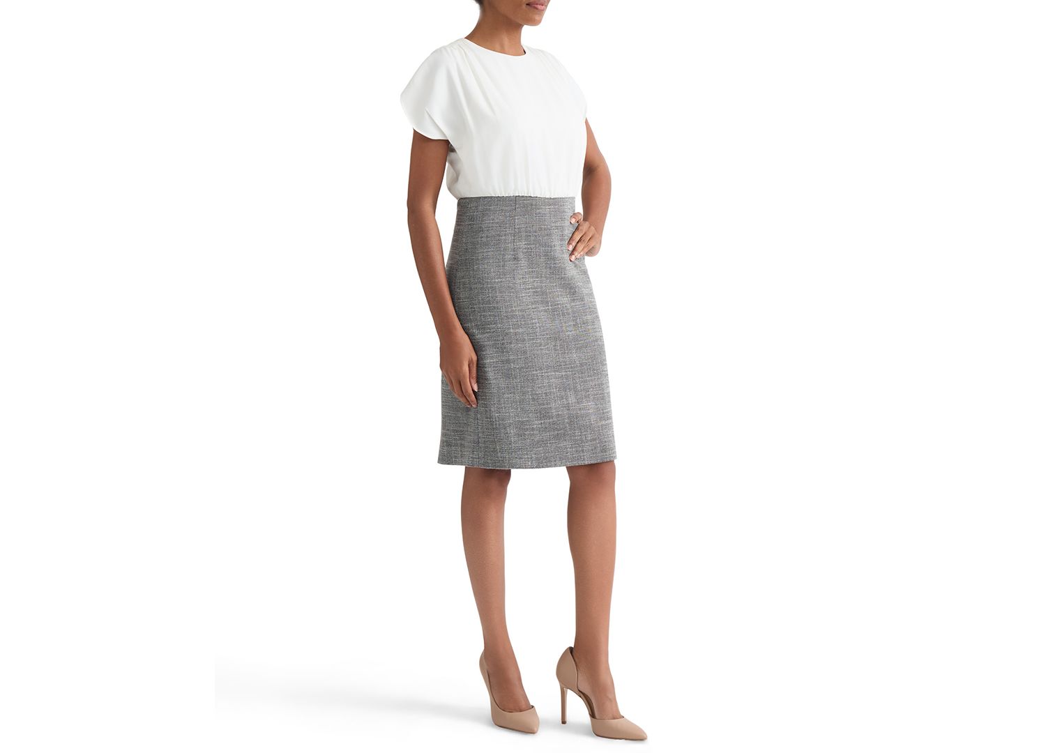 Women's Mixed-Media Tulip-Sleeve Sheath Dress