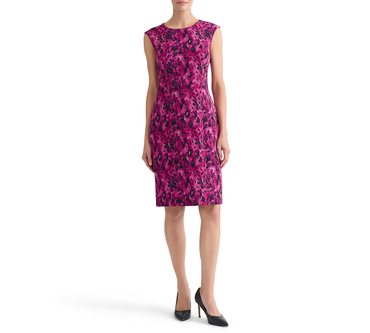 Kasper Women's Printed Round-Neck Scuba Sheath Dress
