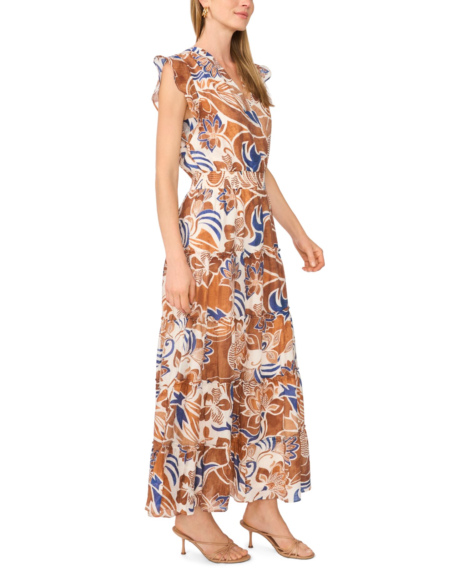 Women's Flutter-Sleeve Smocked-Waist Maxi Dress