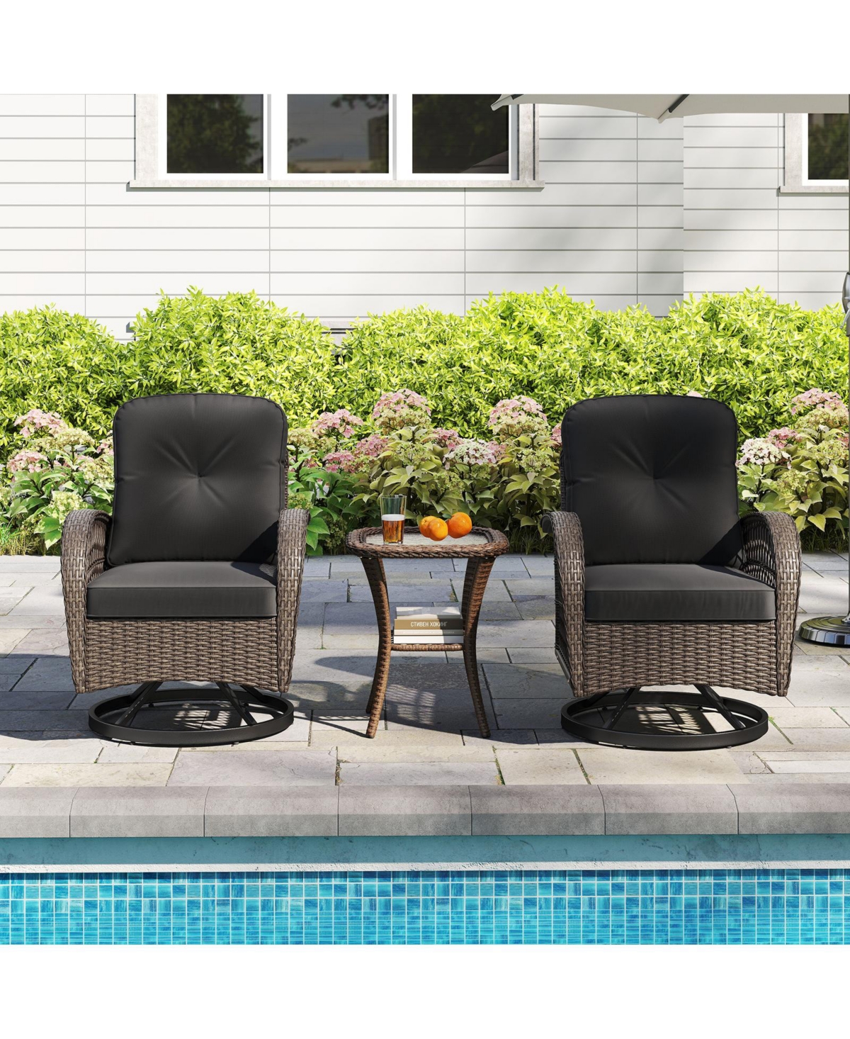 Slickblue 3-Piece Patio Rocking Chair Set with Swivel Chairs and Glass Table