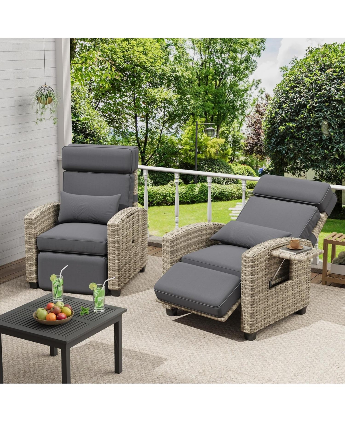 gaomon Outdoor Recliner with Cushion/Side Table, Patio Reclining Chairs with Adjustable Back and Footrest, Lay Flat Reclining Chair