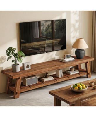 71 Inches Extra Long TV Stand for TVs up to 85", Solid Wood Entertainment Center with Open Storage Shelves