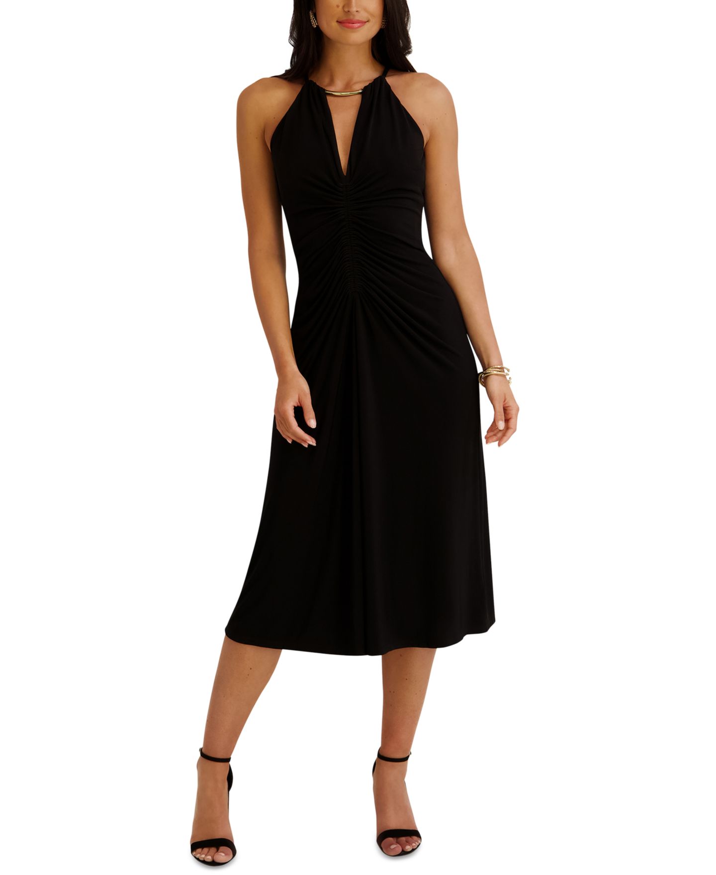 Женское платье Siena Ruched Halter V-Neck Midi, цвет: Чёрный — фото 2