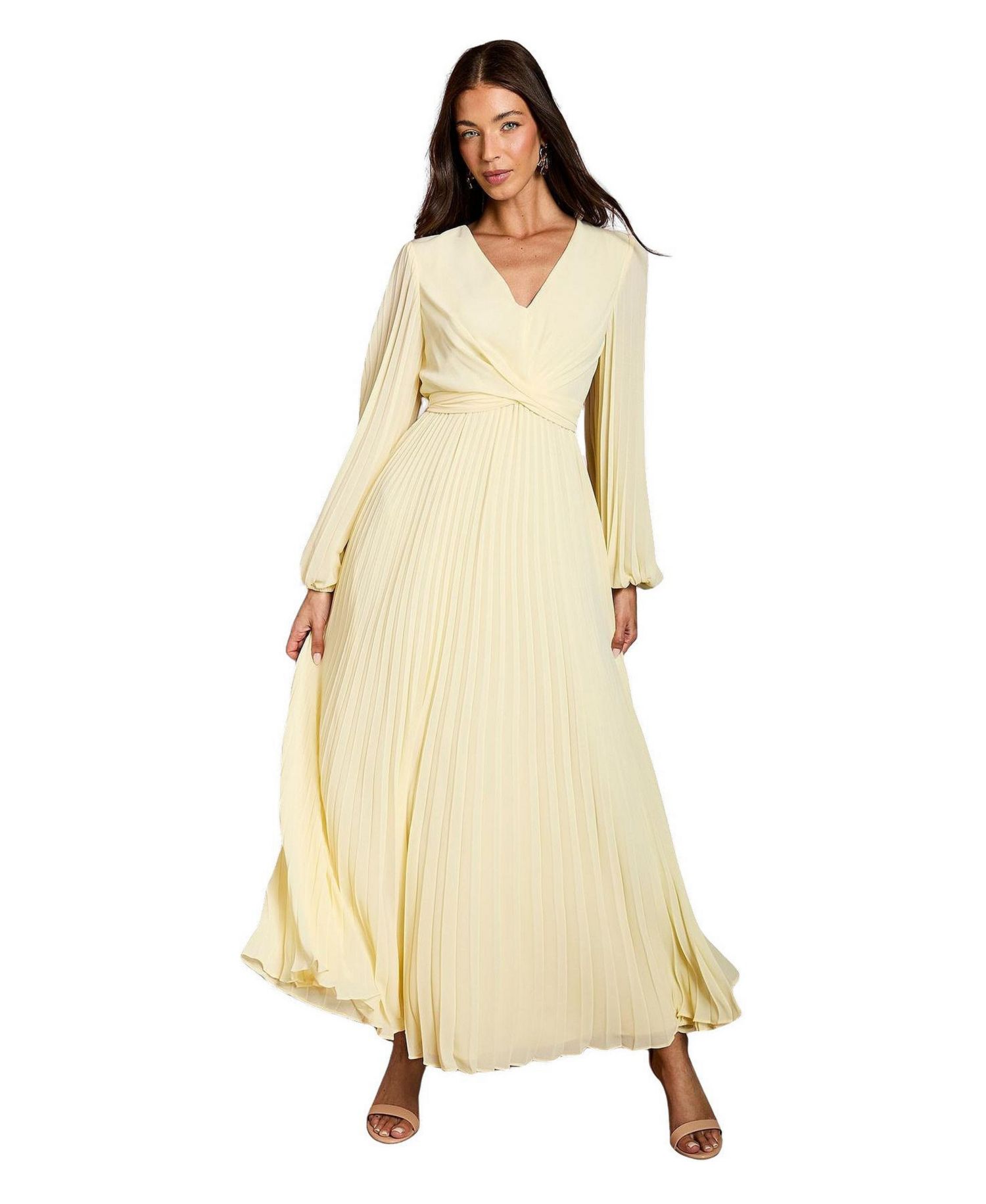 Women's Pleated Wrap V-Neck Maxi Dress